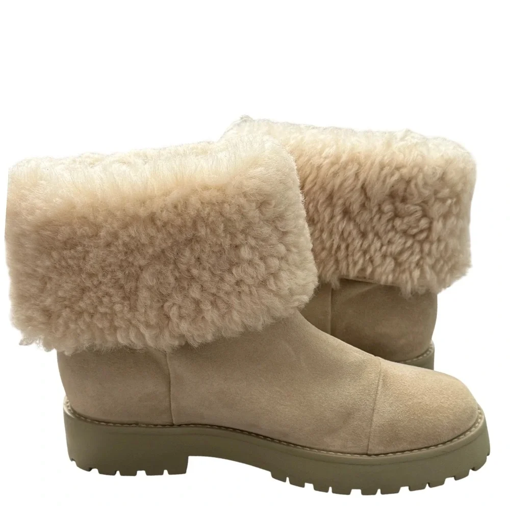 Cult‎ Gaia Avena Shearling Ankle Boots 38.5/US 8.5 Beige Suede Winter Cozy Fur